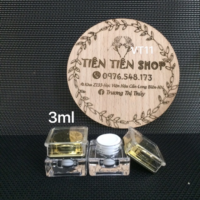 Hũ nhựa vuông trong 3ml nắp vàng