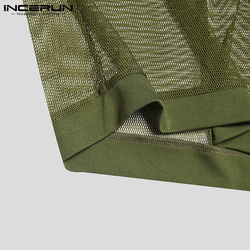 Set đồ thời trang INCERUN gồm áo croptop dài tay có mũ trùm đầu + quần short dạng lưới trong suốt cho nam