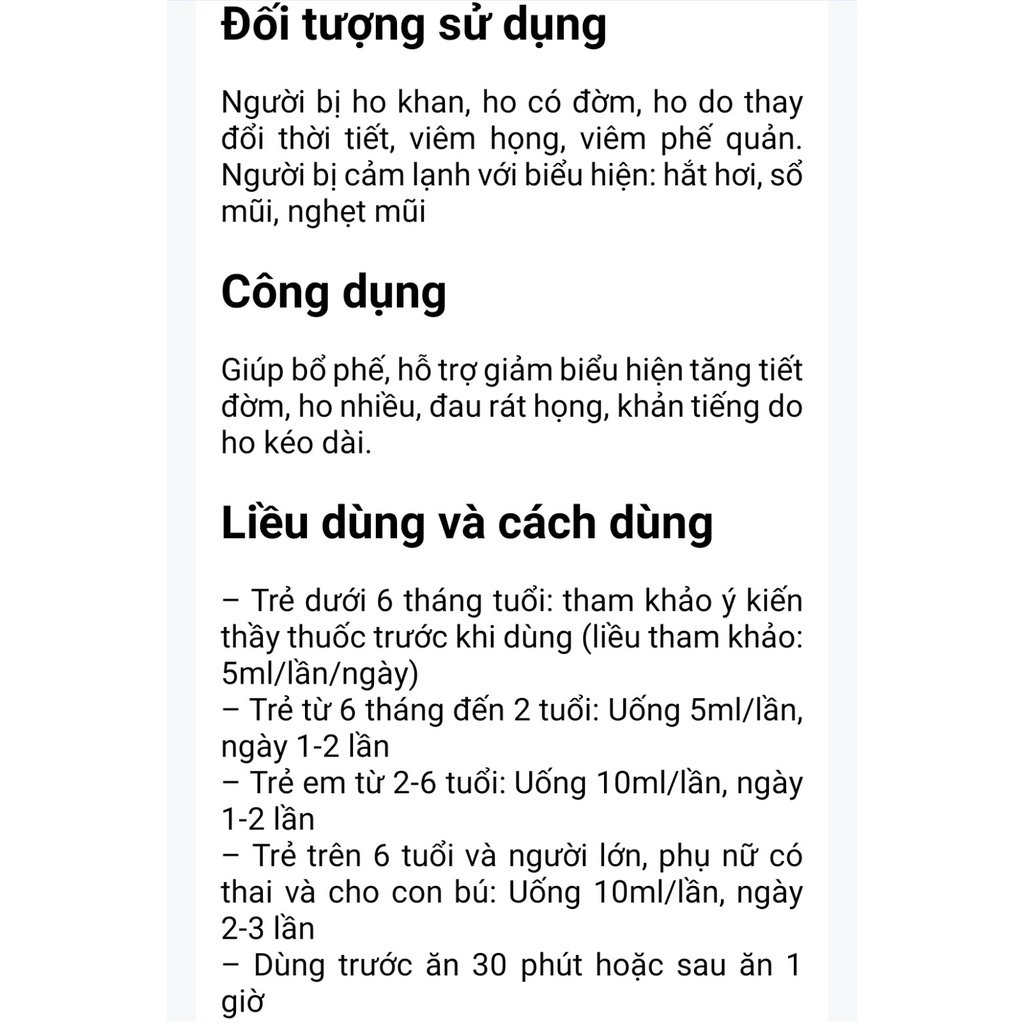 Siro Aviho - Giúp bổ phế, hỗ trợ điều trị các chứng ho khan, ho có đờm, sổ mũi, nghẹt mũi
