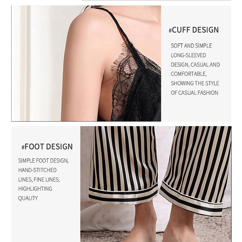 Bộ quần áo ngủ cổ chữ V phối ren thời trang dành cho nữ