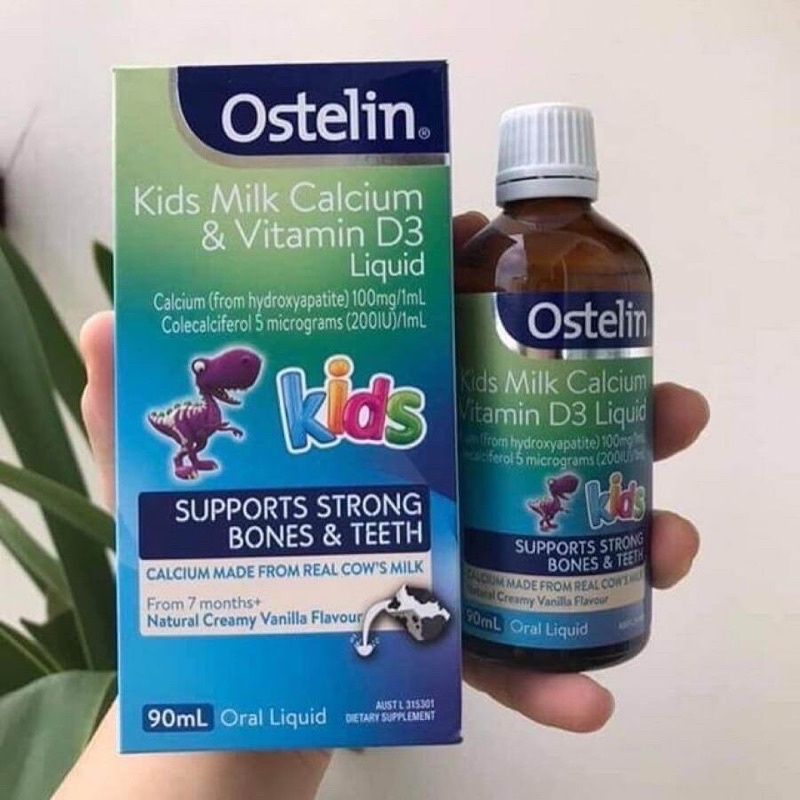 Ostelin Kids Milk Calcium &amp; Vitamin D3 Liquid 90ml, Canxi &amp; Vitamin D3 Ostelin dạng nước cho bé, hàng Úc