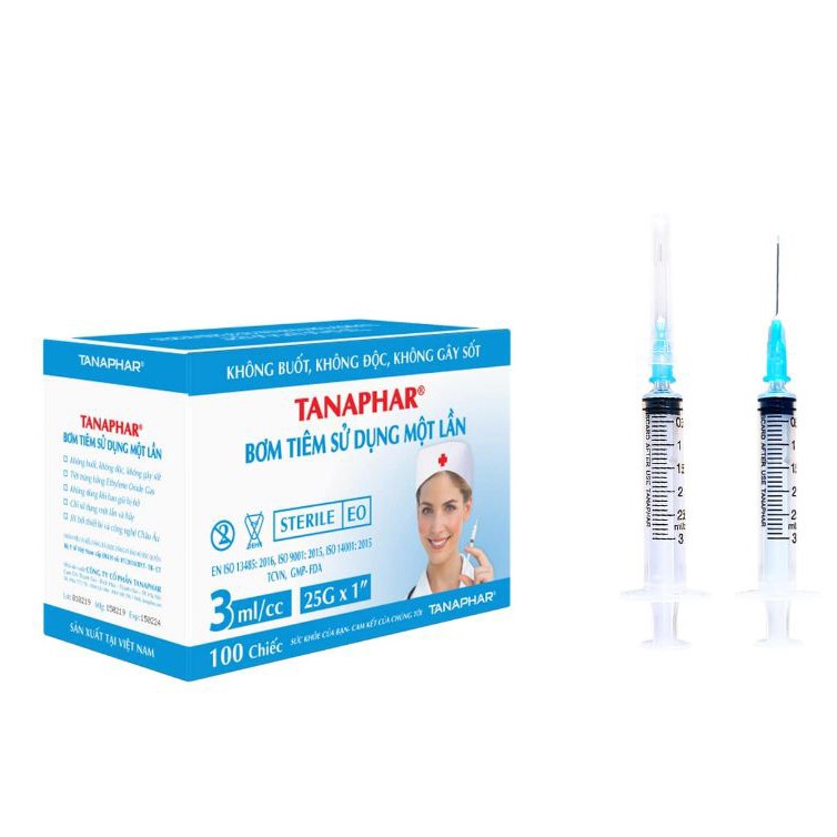 Bơm kim tiêm tiệt trùng TANAPHAR 1ml, 3ml, 5ml, 10ml