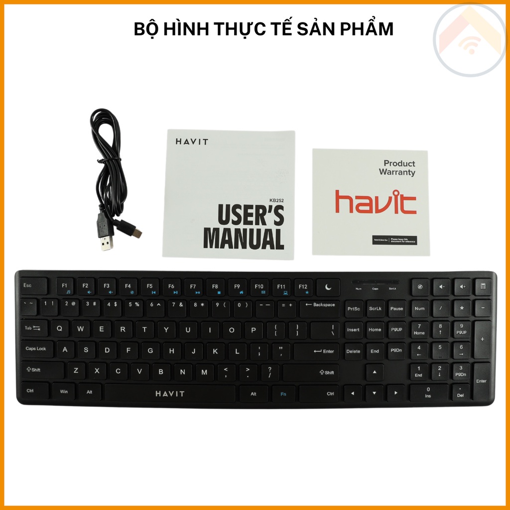 Bàn phím văn phòng có dây HAVIT KB252 Full-size 108 phím Cổng USB 1.5m Đen