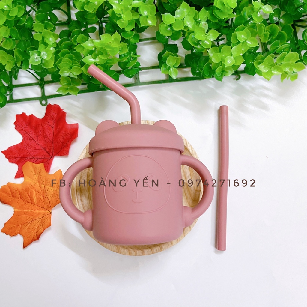(ẢNH THẬT SHOP CHỤP)Cốc silicon gấu kèm 2 ống hút  cao cấp BPA free cho bé ( 250ml)