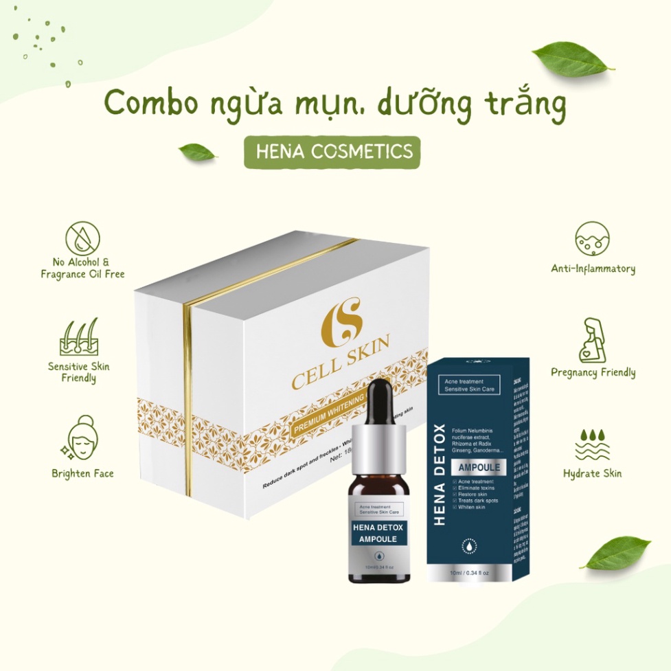 Combo 2 sản phẩm Hena detox và Cell Skin Trắng HENA COSMETICS