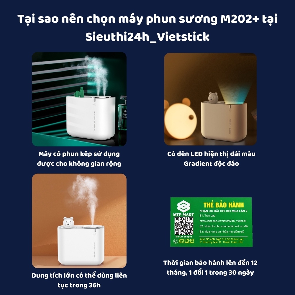 Máy phun sương, xông tinh dầu, tạo độ ẩm cao cấp M202 Plus