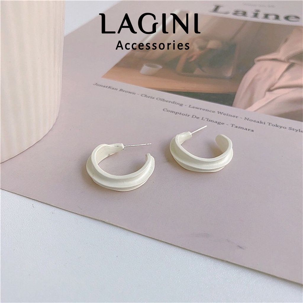 Bông tai khuyên tai 925 tròn nhựa trắng Lagini