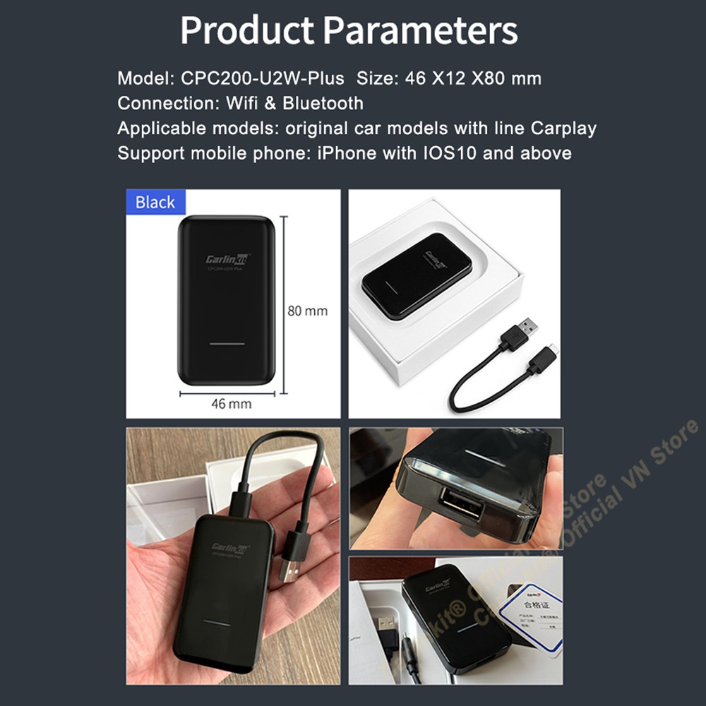 Carlinkit 3.0 U2W Plus-Bộ Adapter chuyển đổi Carplay có dây sang Carplay ko dây