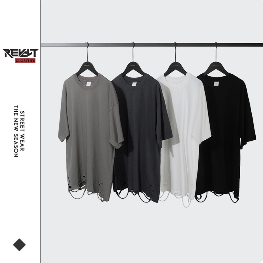 Áo thun rách tà nam tay lỡ form rộng phông Unisex đẹp size lớn Oversize trơn Basic nhiều màu RevoltClothes T8825