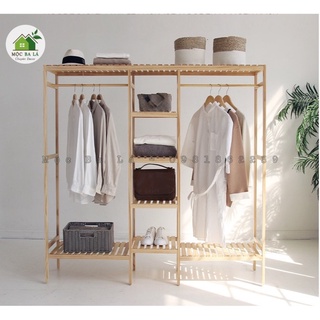 Kệ triple hanger - kệ treo quần áo 3 ngăn đa năng gỗ thông cao cấp