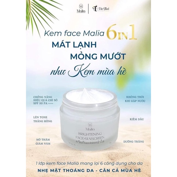 Kem face chống nắng Malia SPF 50 pa++++ dạng kem 50gr