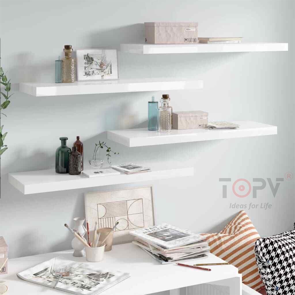 Kệ gỗ trang trí treo tường TopV decor thanh gỗ ngang gắn tường mini phòng khách phòng ngủ để cây cảnh Giá kệ xinh