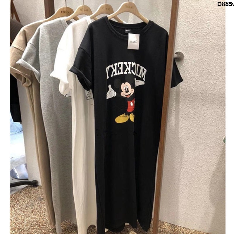 Đầm Thun Tay Lửng Dáng Rộng In Hình Chuột Mickey Thời Trang Mùa Hè 200 Kiểu Hàn Cho Nữ