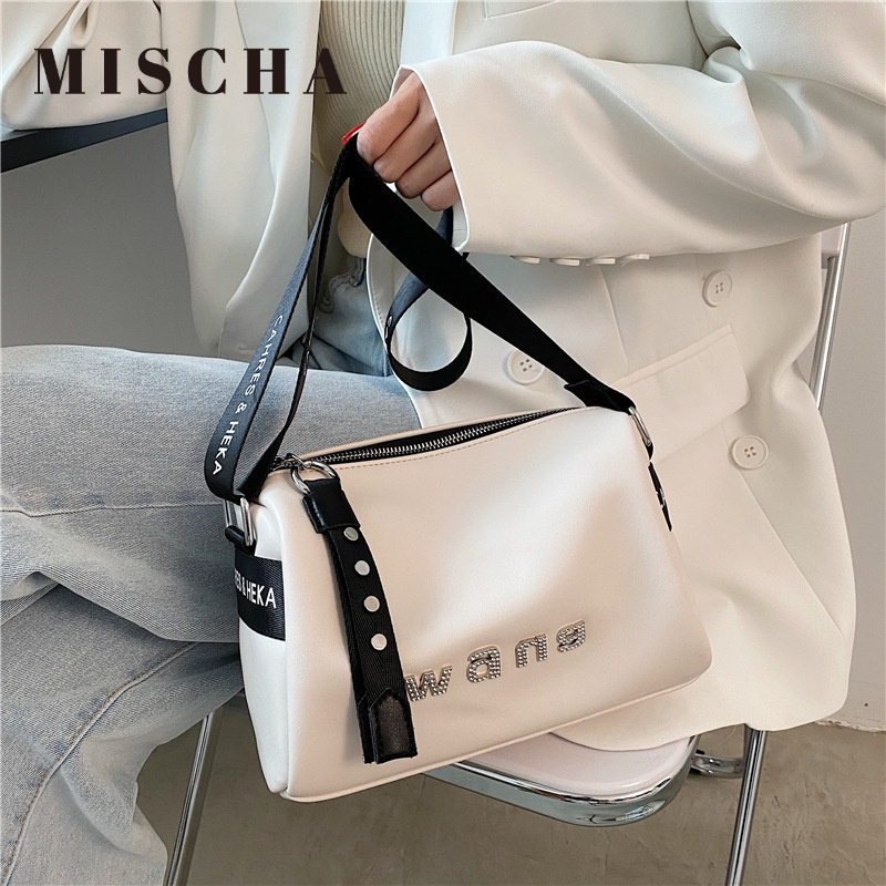 MISCHA Túi Đeo Chéo Da PU Hình Trụ Phong Cách Thể Thao Thời Trang 2022 Cho Nữ