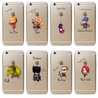 Ốp điện thoại mềm trong suốt họa tiết Avengers/MARVEL/Iron Man/Captain America cho iPhone 6S/7Plus/8/X/XR/XSMax