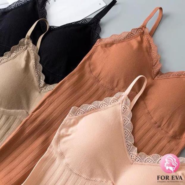 áo kiểu áo bra nữ dáng dài 2 dây phối ren túi zip siêu xịn