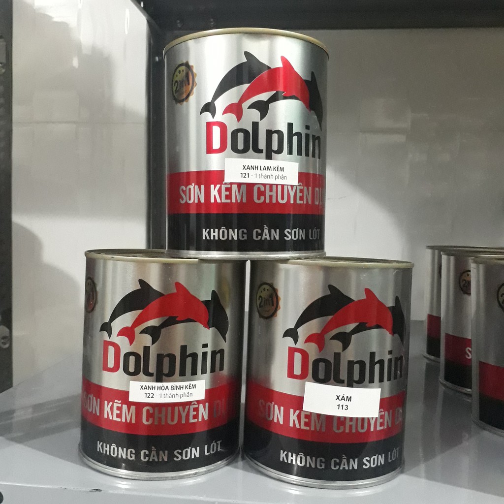 Sơn sắt mạ Kẽm Dolphin Nhiều màu  Lon 800gr - Tặng kèm cọ