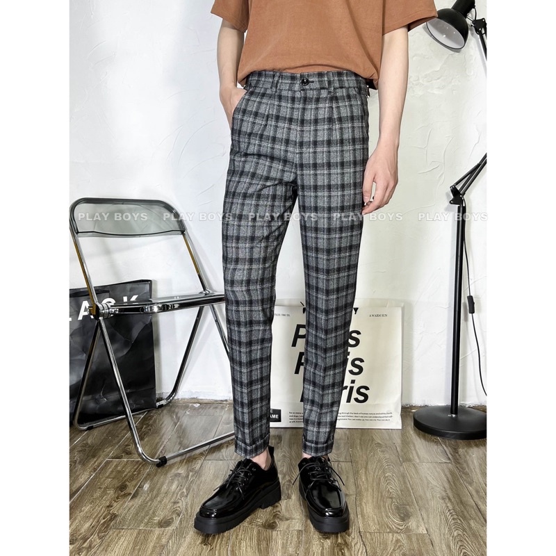 Quần âu nam caro, Quần trouser Side Tab cá tính - Play Boys