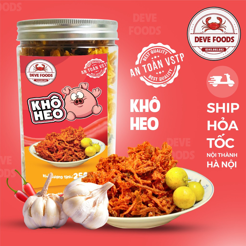 Khô heo, khô lợn cháy bơ tỏi 300g Deve Food (cay vừa) đồ ăn vặt Hà Nội vừa ngon vừa rẻ