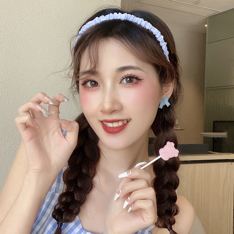 Băng Đô Cài Tóc Xếp Ly Màu Sắc Đơn Giản Phong Cách Hàn Quốc Cho Nữ