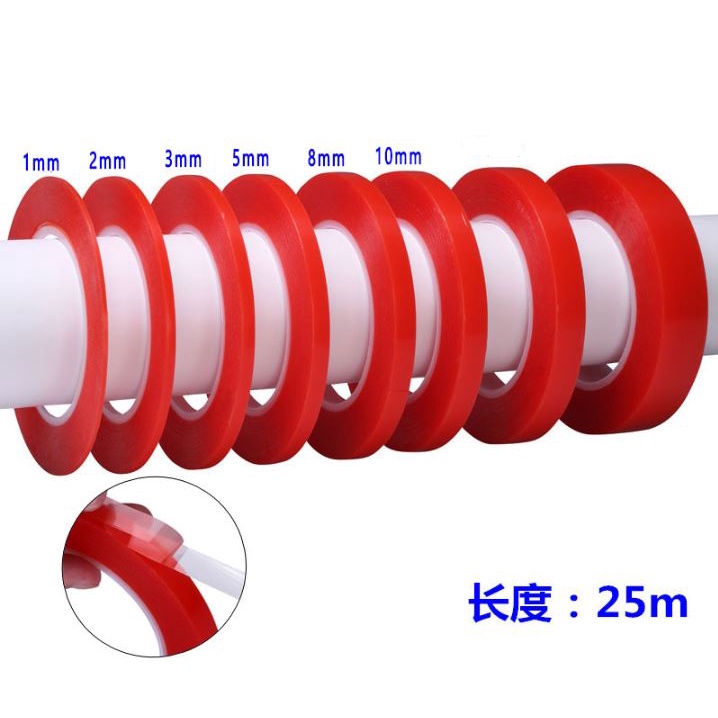 1 Cuộn Băng Keo Hai Mặt Bằng Silicon Màu Đỏ 25M Độ Bền Cao 1 2 3 4 5 8 15 20mm Cho Điện Thoại