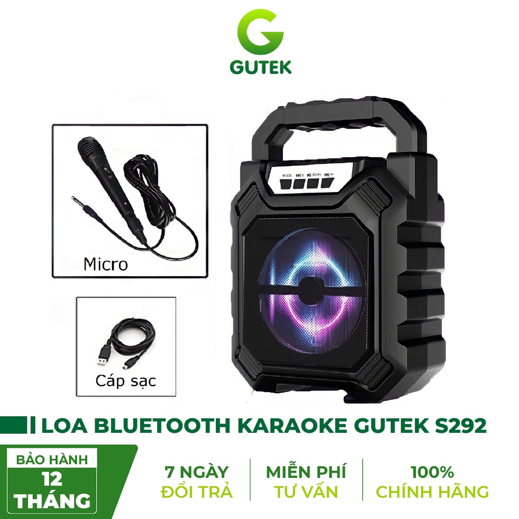 Loa bluetooth karaoke không dây kèm mic có dây Gutek S292