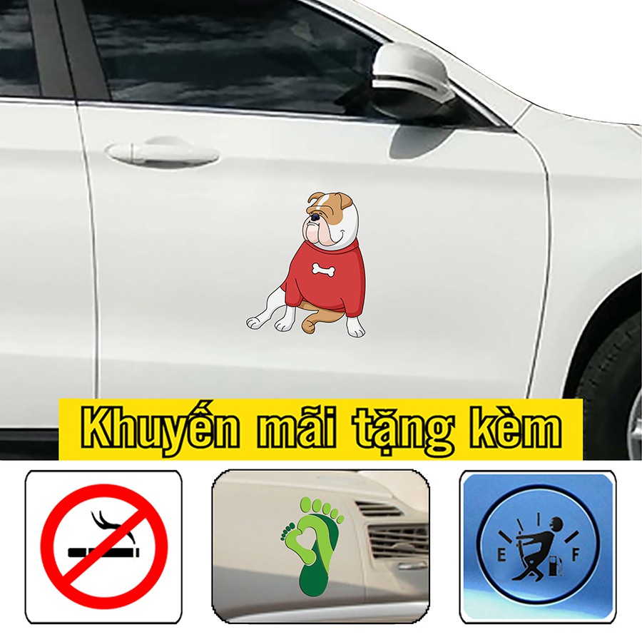 Sticker trang trí oto, tem xe SUV hình chó mặt xệ