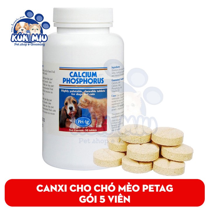 Combo 5 viên Canxi cho chó mèo Calcium phosphorus Petag (chia từ hộp 50 viên)