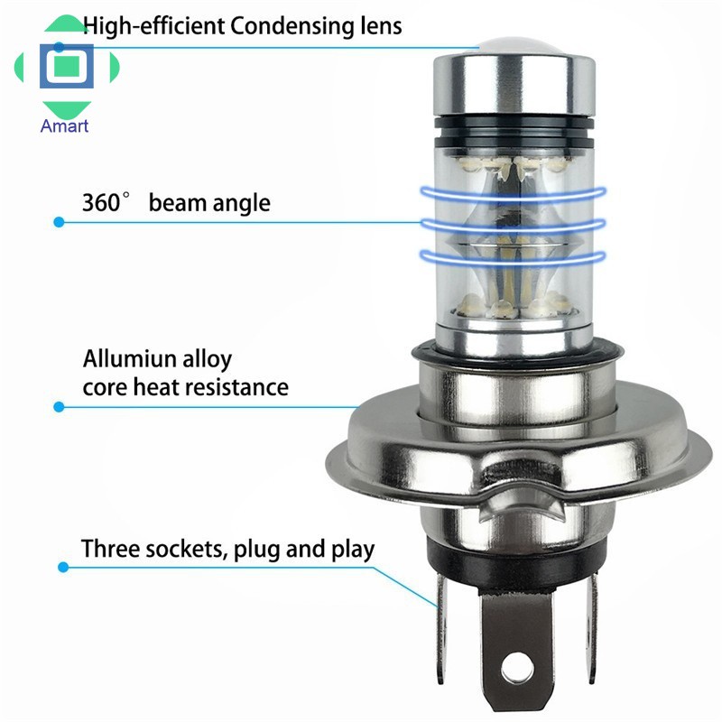 Set 2 bóng đèn pha LED công suất cao H4 100W 20SMD ánh sáng trắng dành cho xe hơi