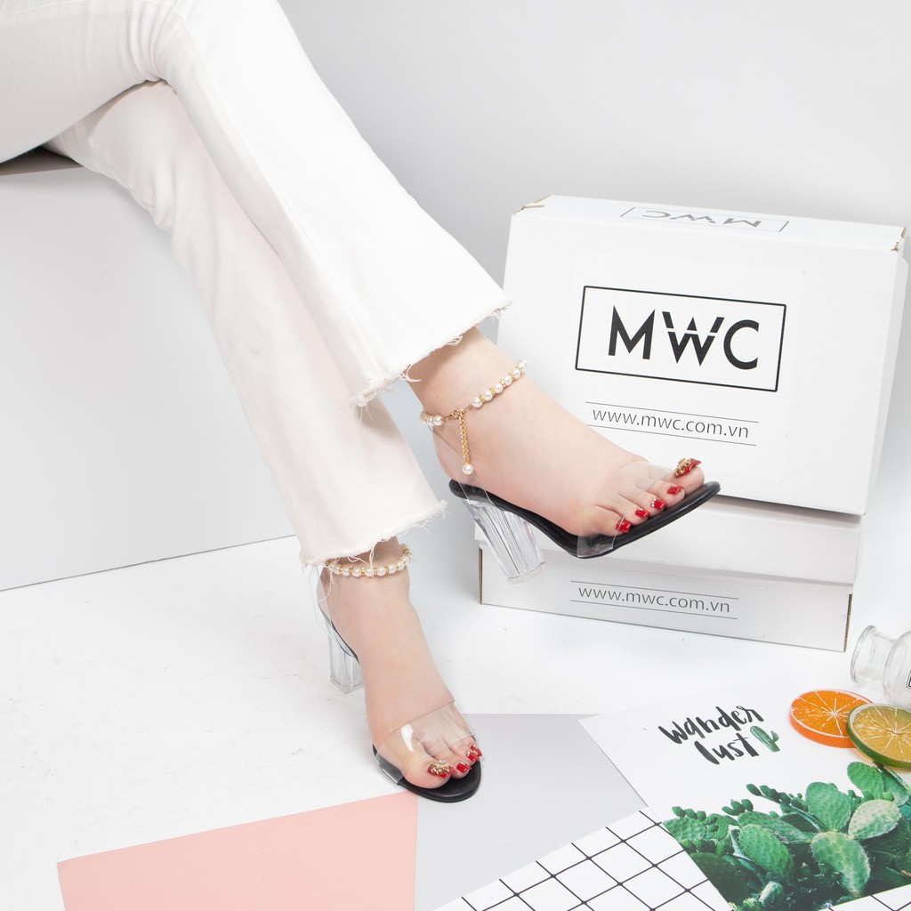 GIÀY CAO GÓT NỮ MWC - SANDAL CAO GÓT THỜI TRANG - CAO GÓT ĐẾ TRỤ VUÔNG 7CM   - CAO GÓT QUAI TRONG SANG CHẢNH NUCG-3574