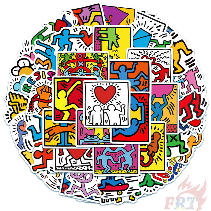 Set 50 nhãn dán trang trí họa tiết Keith Haring Series 02 độc đáo