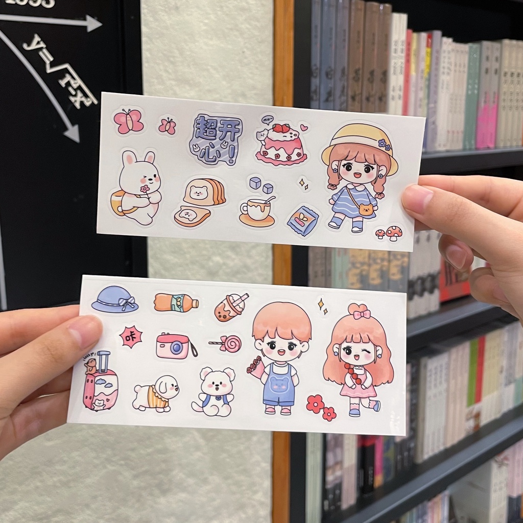 1 Tấm Sticker PET Chống Thấm Nước Họa Tiết Hoạt Hình Dễ Thương Để Trang Trí Nhật Ký