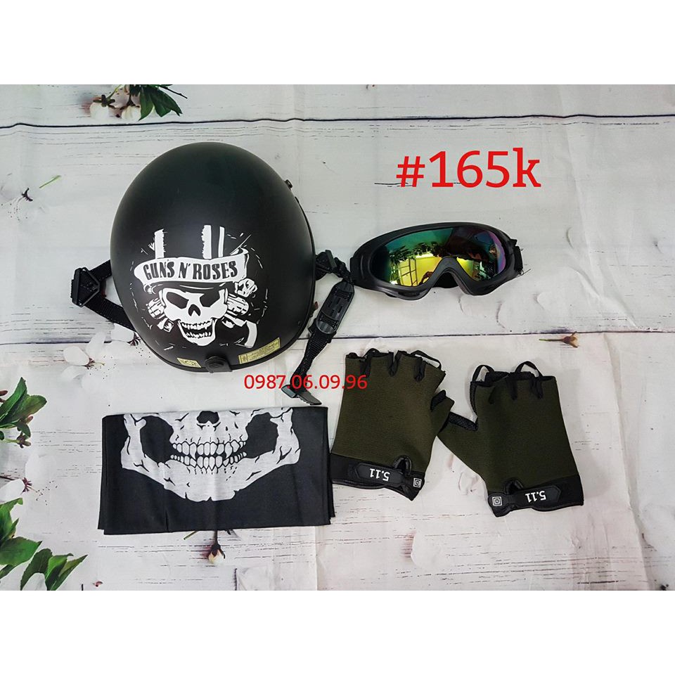 Combo mũ nửa đầu Kèm Kính Tặng Kèm Khăn Đa Năng  Gang 511