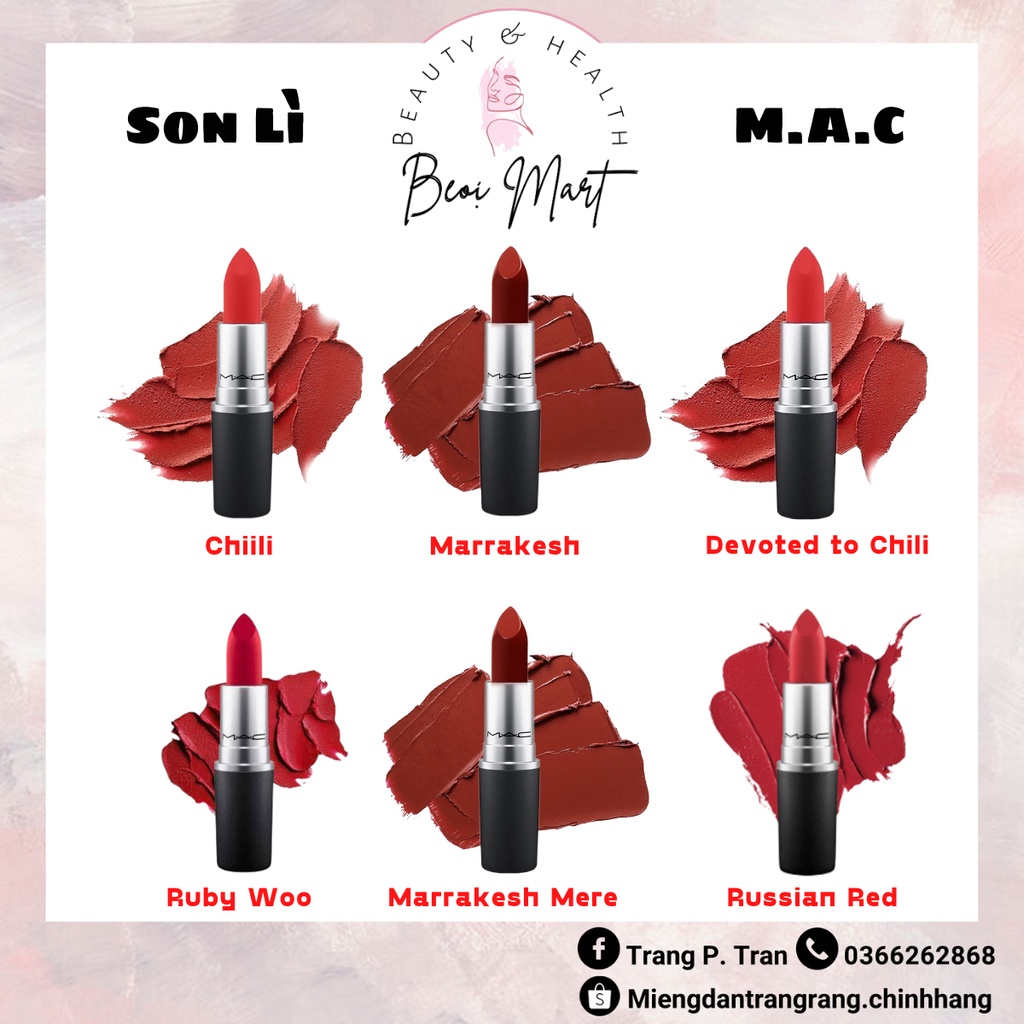 Son MAC Ruby Woo, Chili, Marrakesh Cam cháy Đỏ gạch Cam đất  - Beoi Mart