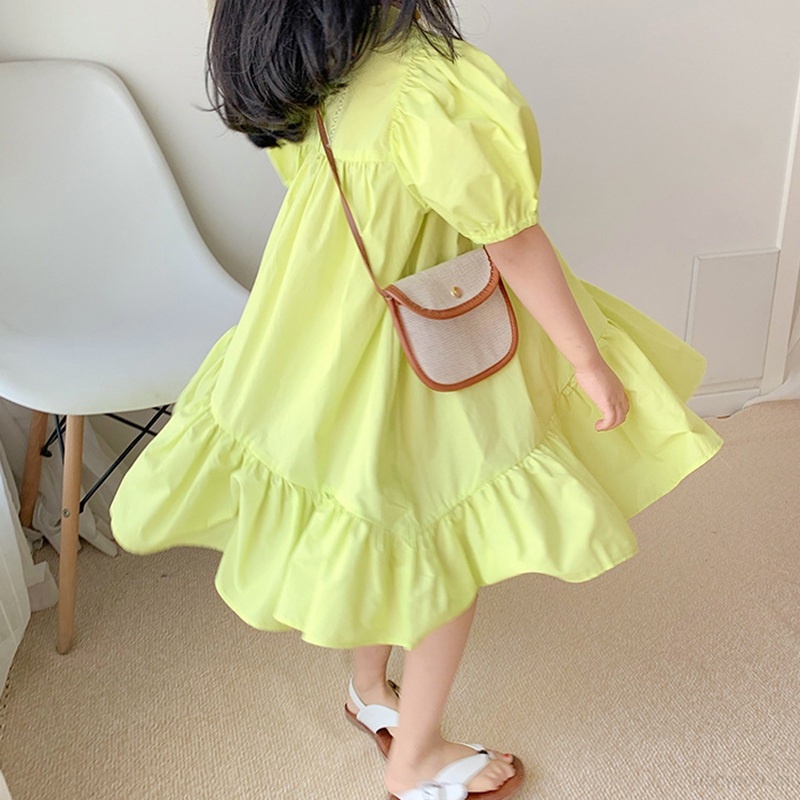 Đầm Công Chúa Tay Ngắn Cổ Tròn Màu Trơn Cỡ Lớn Thời Trang Cho Bé Gái