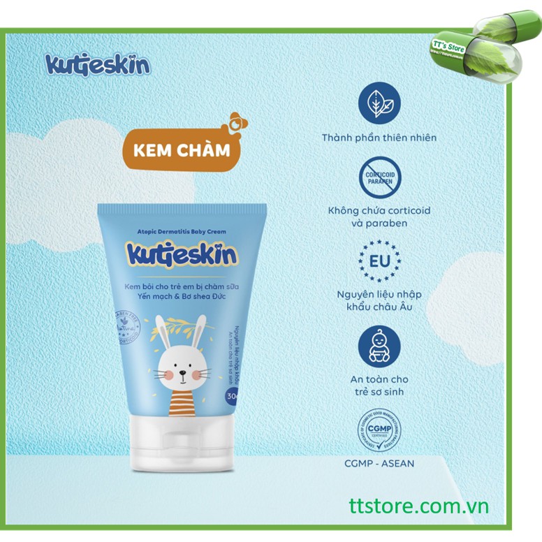 Bộ sản phẩm KUTIESKIN cho bé (dưỡng ẩm/ chàm sữa/ ngứa, hăm) [kutiskin, cutieskin, kutiekin, kem em bé, atoskin]