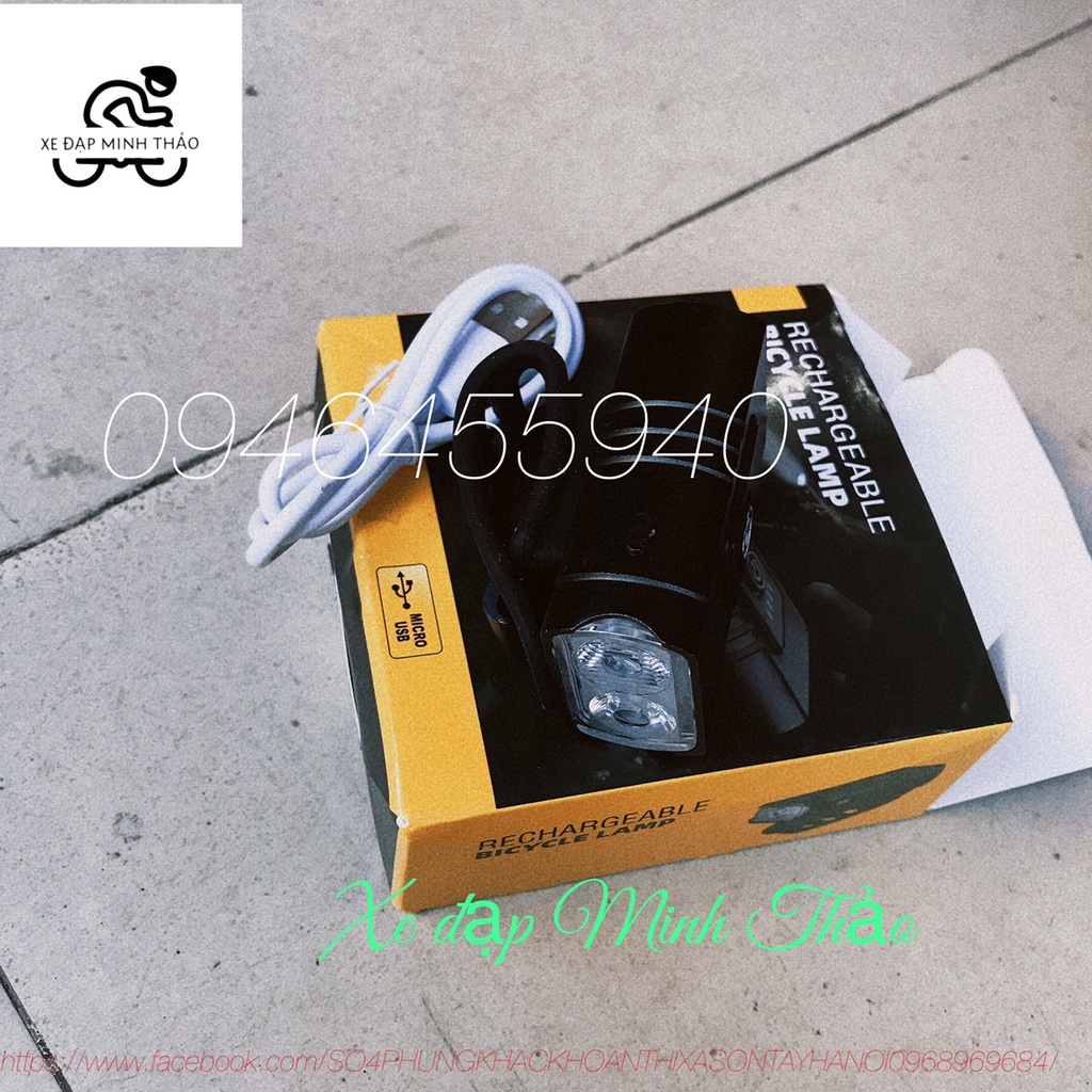 Đèn siêu sáng  2 mắt sạc điện ♠️ FREESHIP ♠️ sử dụng 4-5 giờ, phù hợp cài xe đạp