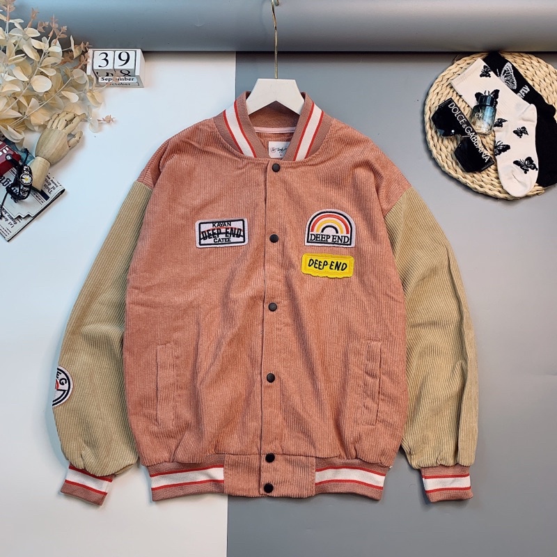 Áo Khoác Nhung Gân Dáng Bomber Phong Cách Tuổi Teen Phom Rộng Unisex_Tay Và Lai Áo Bo Thun Dệt Kim Sang Trọng_AK49