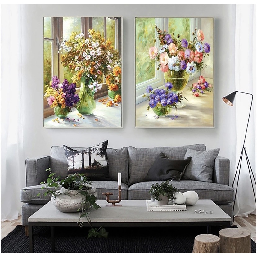 Bình hoa nghệ thuật trang trí nội thất phòng khách, Spa, Studio.  Tranh treo tường in công nghệ UV săc nét. size 40x60