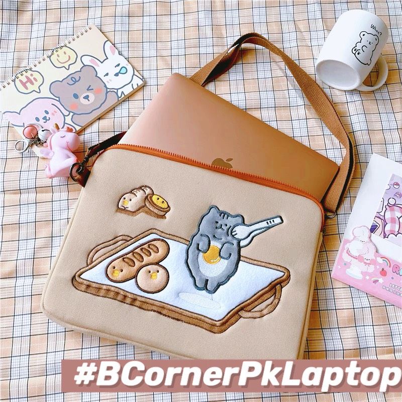 Túi Đựng Laptop Có Dây Đeo Hình Mèo Xám