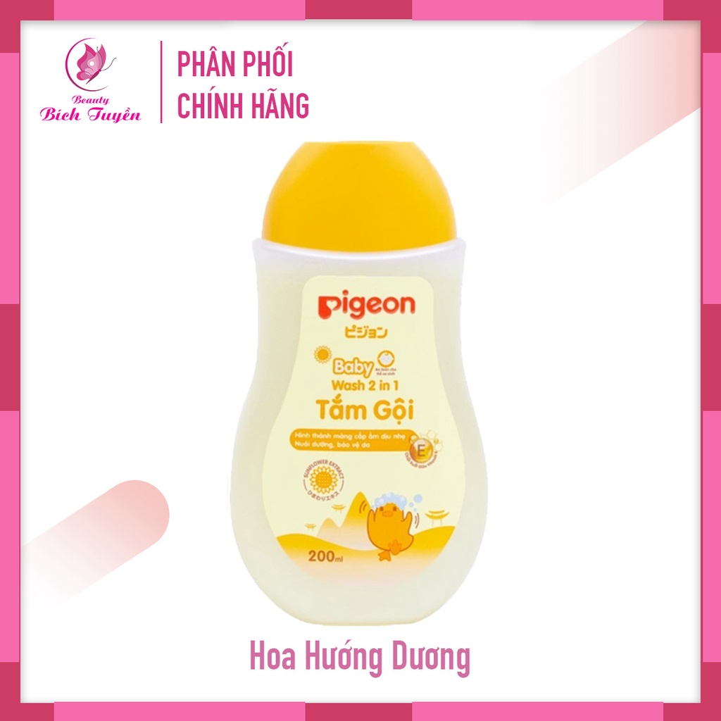 Sữa Tắm Gội Toàn Thân Cho Em Bé PIGEON Baby wash 2 in 1 phù hợp cho da nhạy cảm 200ml Chiết Xuất Jojoba - Hướng Dương