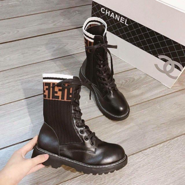 {XẢ kHO - Lỗ xỏ dây hơi han) Boot Cao Cổ Nữ Da Pha Len Hoạ Tiết Cam Zic Zắc | BigBuy360 - bigbuy360.vn