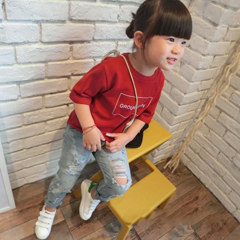 Quần denim dài thiết kế rách gối cá tính thời trang dành cho bé gái