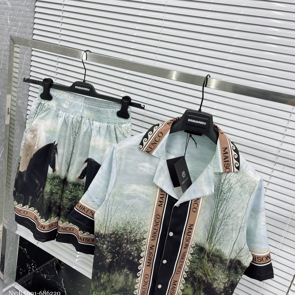 Bộ Quần Áo Mikenco Pijama Chất Lụa Cao Cấp . Bộ Pijama Mikenco Nam Nữ Họa Tiết Ngựa Thần DT STORE MENWEAR