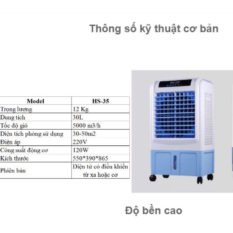 Quạt điều hòa hơi nước làm mát điện tử cảm ứng có điều khiển từ xa,chế độ hẹn giờ HS35 - BH 12 tháng