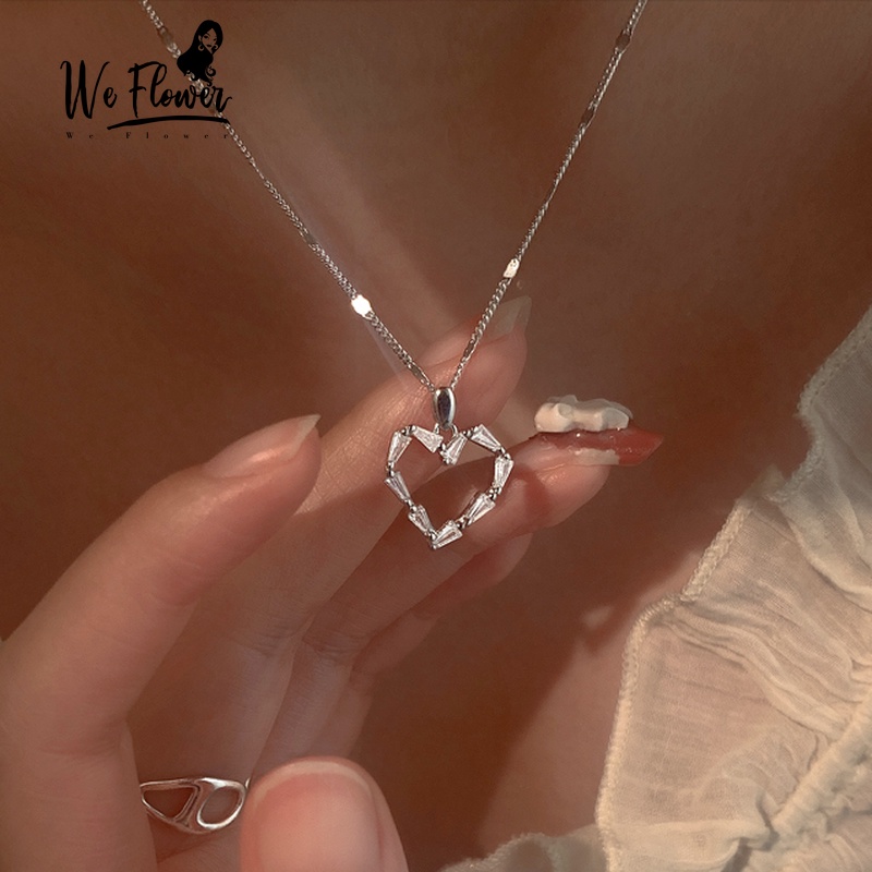 Dây chuyền WE FLOWER mạ bạc S925 mặt trái tim đính đá zircon nhân tạo thời trang dành cho nữ