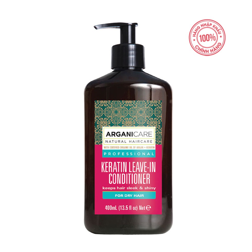 Kem dưỡng tạo kiểu tóc xoăn ARGANICARE KERATIN LEAVE-IN CONDITIONER 400ml ISRAEL