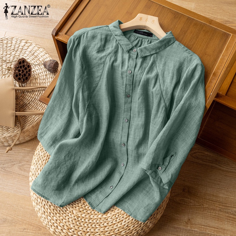 Áo kiểu ZANZEA tay lỡ cổ bẻ màu trơn thời trang dành cho nữ