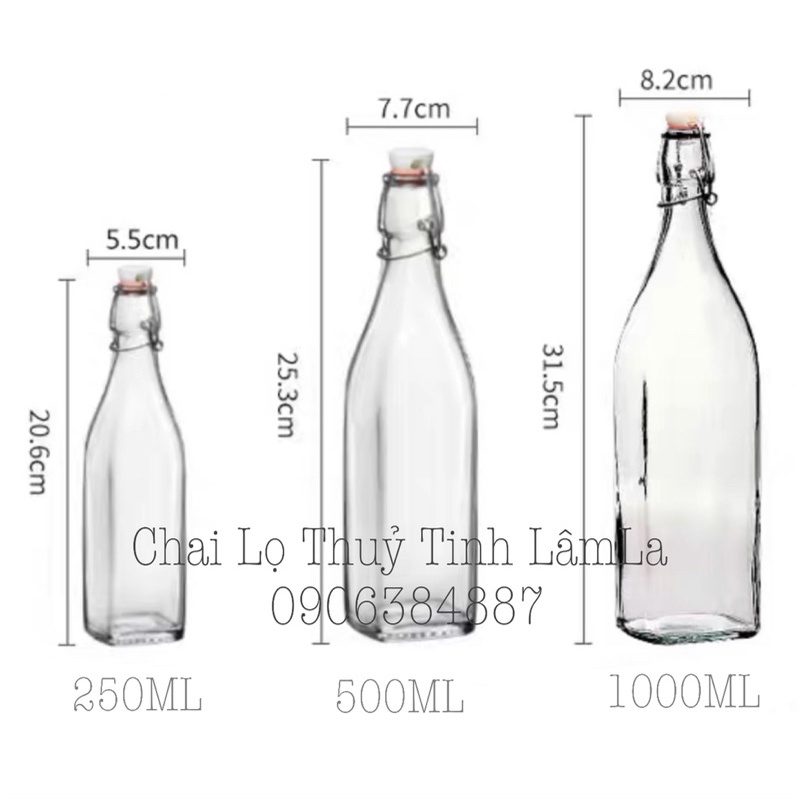  Chai Thủy Tinh Vuông Gọng Sắt 250ml - 500ml - 1000ml