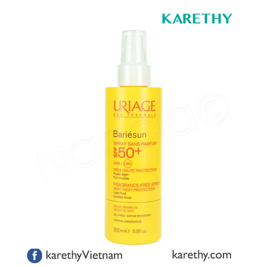 Uriage Bariésun Fragrance-Free Spray SPF 50, Xịt Chống Nắng Không Mùi (200ml)